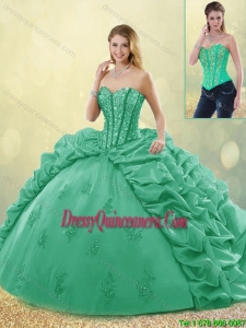 Hot Sale Turquoise Detachable Quinceanera Dresses with Brush Train for 2016