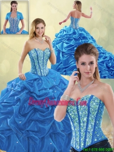 Luxurious Beading Blue Detachable Quinceanera Gowns with Sweetheart