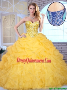 Elegant Yellow 2016 Fabulous Quinceanera Gowns with Beading and Ruffles