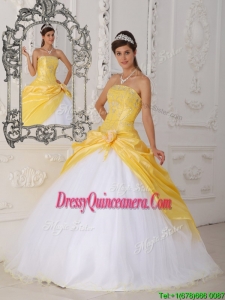 Exclusive Hand Made Flower Quinceanera Dresses in Yellow and White