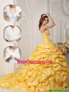 New Style Court Train Quinceanera Dresses with Pick Ups and Appliques