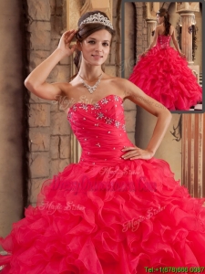 New Style Sweetheart Ruffles Quinceanera Dresses in Red