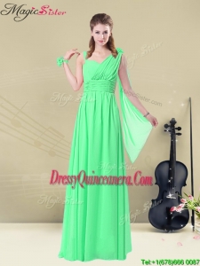 Elegant Straps Floor Length Dama Dresses with Ruching and Belt for Summer
