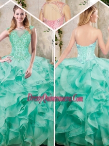 Cute Appliques and Ruffles Sweet 16 Dresses in Turquois