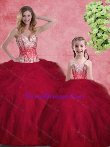 Hot Sale Wine Red Princesita With Quinceanera Dresses with Beading and Ruffles