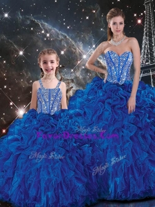 Wonderful Ball Gown Princesita With Quinceanera Dresses with Beading and Ruffles in Blue for Fall