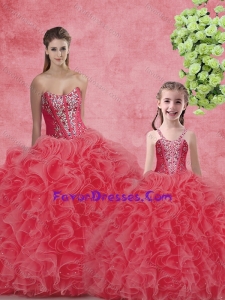 Wonderful Ball Gown Sweetheart Beading Princesita With Quinceanera Dresses in Coral Red