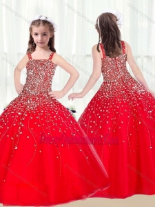 Cute Ball Gown Straps Beading Red Little Girl Pageant Dresses