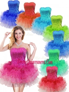2016 Colorful Strapless Short Dama Dress with Sequins and Ruffles