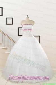 2015 Perfect White Strapless Appliques and Belt Quinceanera Dresses