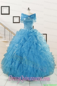 Hot Sell Blue Quinceanera Dresses With Beading and Ruffles