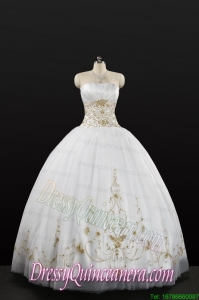 White Strapless 2015 Quinceanera Dress with Beading and Appliques