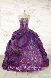 Purple Strapless 2015 Quinceanera Dresses with Embroidery