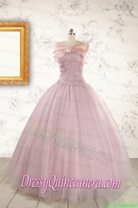 2015 Light Pink Appliques Strapless Sweet 16 Dresses with Wrap