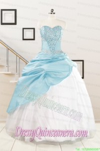 Pretty Beading Blue and White Quinceanera Dresses for 2015