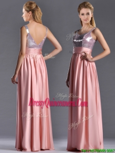 Lovely Empire Straps Zipper Up Peach 2016 Dama Dress with Sequins