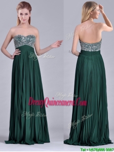 Popular Brush Train Beaded Bust and Pleated 2016 Dama Dress in Hunter Green