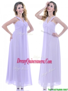 Wonderful Ruched Decorated Bust Ankle Length Beautiful Dama Dress in Lavender