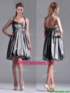 New Style Halter Top Taffeta Silver Beautiful Dama Dress with Backless