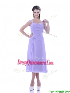 Fashionable Lavender Empire Square Dama Dress in Tea Length