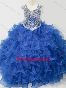 Affordable Skirt V-neck Beaded and Ruffled Layers Little Girl Pageant Dress with Straps