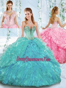 Deep V Neckline Detachable Quinceanera Skirts with Beading and Ruffles