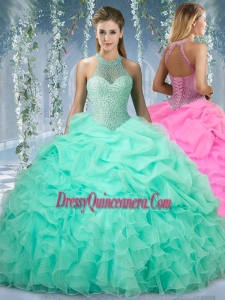 Beautiful Halter Top Beaded and Gorgeous Quinceanera Dresses in Mint