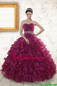 Beading and Ruffles 2015 The Most Popular Burgundy Quinceanera Gown