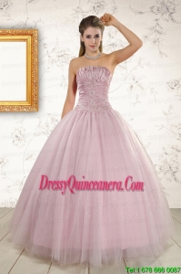 2015 Light Pink Strapless Fast Delivery Sweet 16 Dresses with Appliques