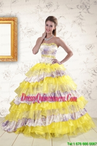 2015 Perfect Printed and Ruffles Multi-color Quinceanera Dresses