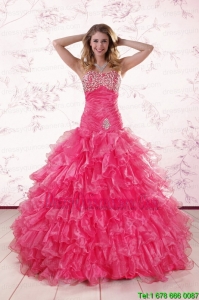 2015 Perfect Sweetheart Hot Pink Quinceanera Dresses with Ruffles