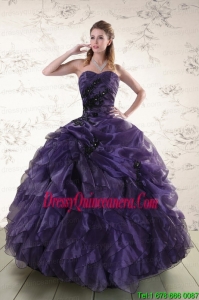 Vintage Sweetheart Appliques Purple Quinceanera Dress for 2015