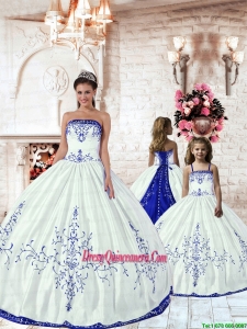 2015 LuxuriousWhite Princesita Dress with Blue Embroidery