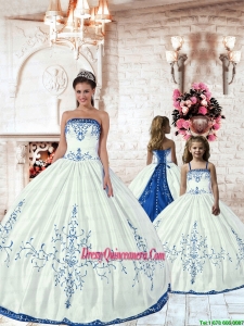 Unique White Princesita Dress with Royal Blue Embroidery for 2015