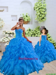 2015 Top Seller Beading and Ruffles Blue Princesita Dress