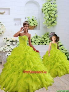 Custom Made Organza Beading and Ruffles Princesita Dress in Yellow Green