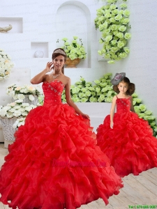 New Arrival Organza Coral Red Princesita Dress with Beading and Ruffles for 2015