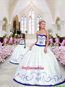 2015 New Style Embroidery Princesita Dress in White and Royal Blue