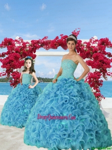 Trendy Beading and Ruffles Princesita Dress in Aqua Blue for 2015