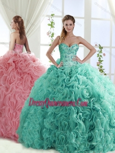 Gorgeous Beaded Brush Train Detachable Quinceanera Skirts with Rolling Flower