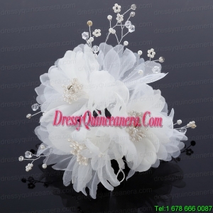 Beautiful Rhinestone Pearl Chiffon Hair Flowers