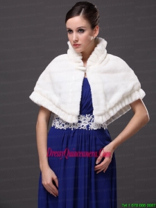 Faux Fur High Neck White Wedding Party Wrap For Winter