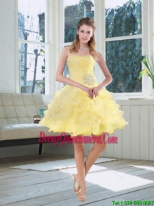 2015 Beautiful Light Yellow Beading Puffy Dama Dresses with Sweetheart