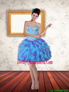 2015 Beautiful Sweetheart Beading Ruffled Layers Short Dama Dresses in Multi Color