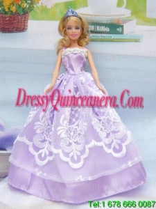 Embroidery Lilac For A-line Barbie Doll Dress