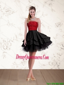 2015 Beautiful Strapless Beading Dama Dresses in Red and Black