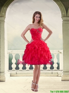 Beautiful Ball Gown Strapless Red 2015 Dama Dresses with Ruffles and Beading