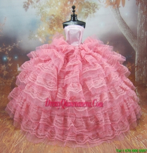 Exclusive Lace Decorate Ball Gown Pink Barbie Doll Dress