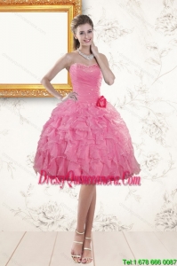 Beautiful Sweetheart Rose Pink 2015 Dama Dresses with Beading and Ruffles