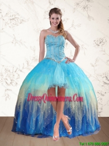 2015 Baby Blue Sweetheart Multi Color Dama Dresses with Ruffles and Beading